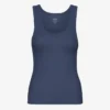 Camiseta de tirantes de punto acanalado orgánica para mujer - Azul petróleo
