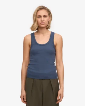 Camiseta de tirantes de punto acanalado orgánica para mujer – Azul petróleo