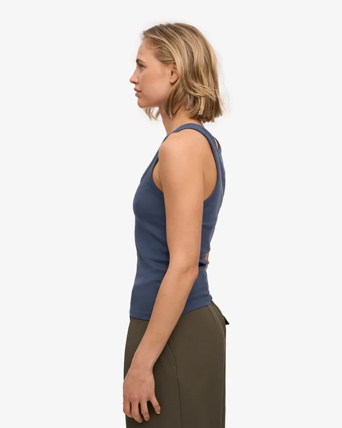 Camiseta de tirantes de punto acanalado orgánica para mujer - Azul petróleo