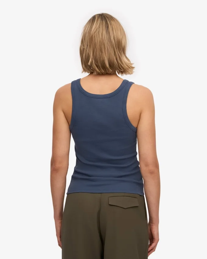 Camiseta de tirantes de punto acanalado orgánica para mujer - Azul petróleo
