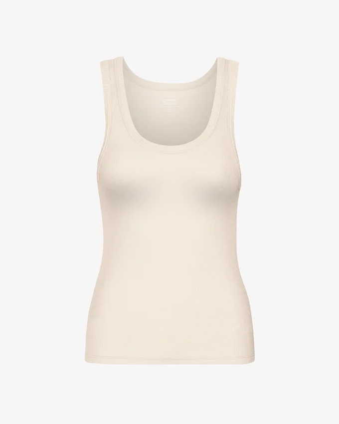 Camiseta de tirantes de punto acanalado orgánica para mujer - Blanco marfil