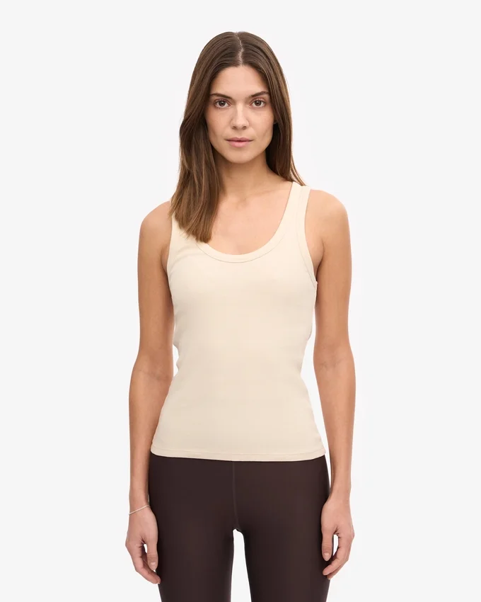 Camiseta de tirantes de punto acanalado orgánica para mujer - Blanco marfil