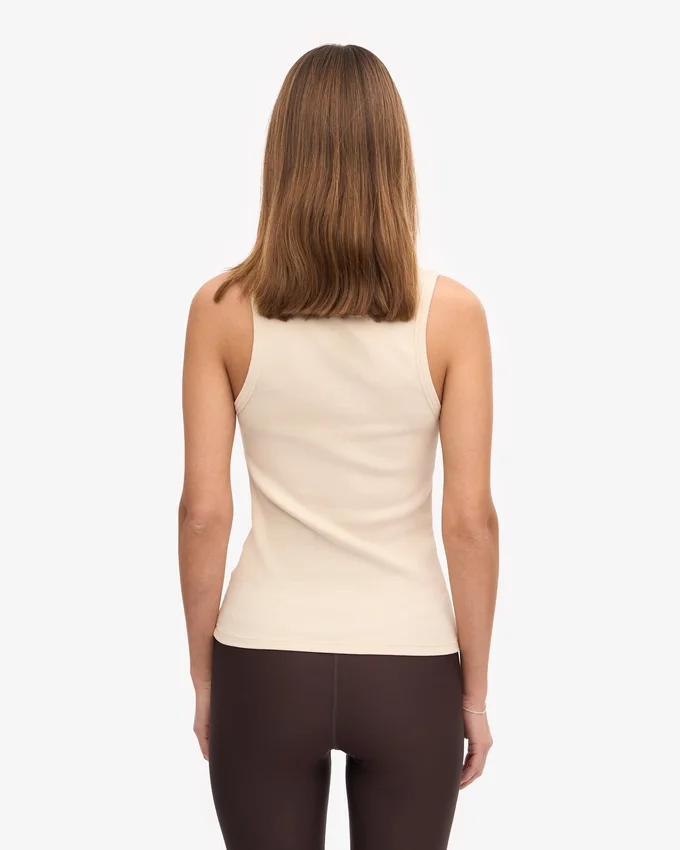Camiseta de tirantes de punto acanalado orgánica para mujer - Blanco marfil