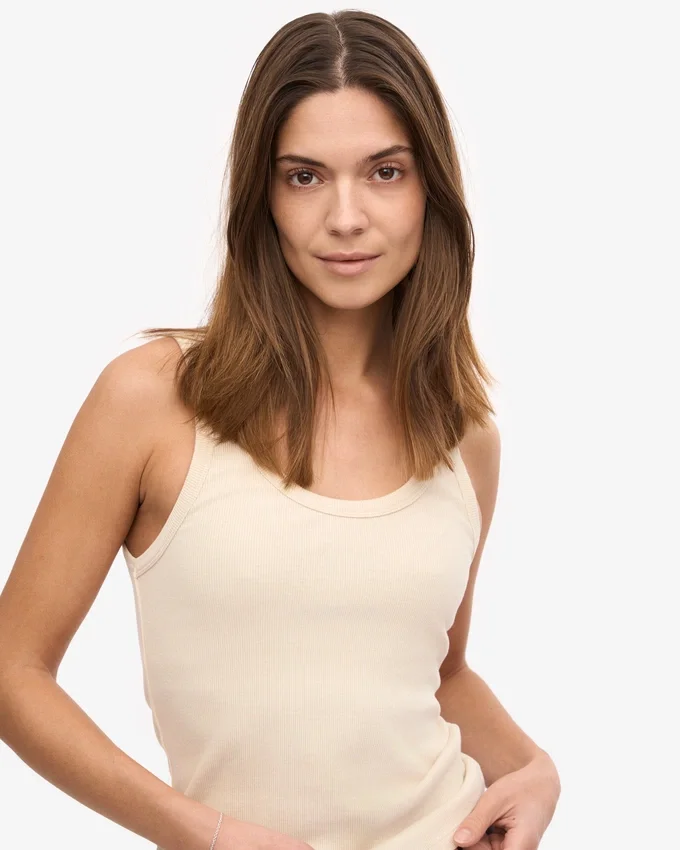 Camiseta de tirantes de punto acanalado orgánica para mujer - Blanco marfil