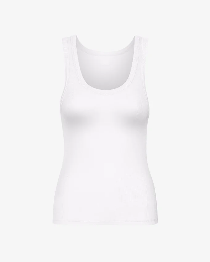 Camiseta de tirantes de punto acanalado orgánica para mujer - Blanco óptico
