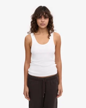 Camiseta de tirantes de punto acanalado orgánica para mujer – Blanco óptico