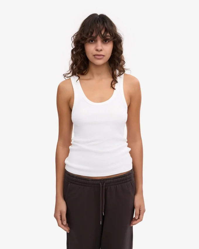 Camiseta de tirantes de punto acanalado orgánica para mujer - Blanco óptico