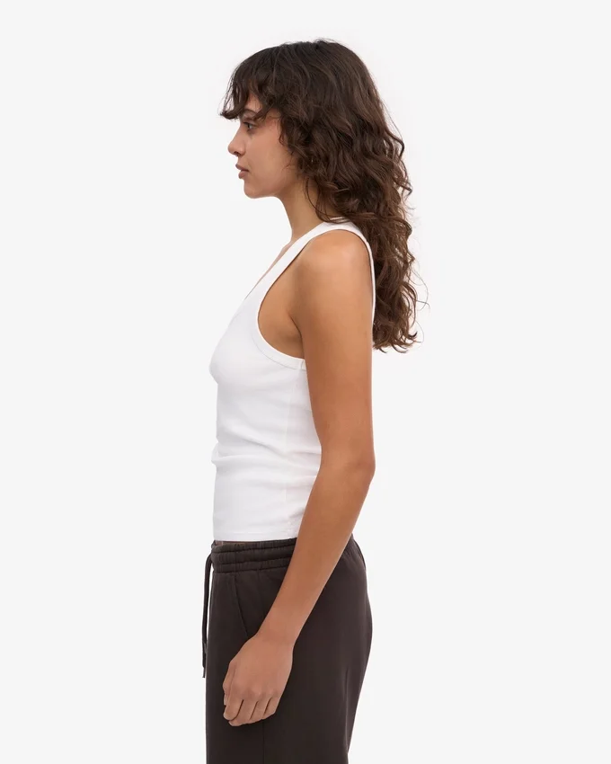 Camiseta de tirantes de punto acanalado orgánica para mujer - Blanco óptico