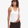 Camiseta de tirantes de punto acanalado orgánica para mujer - Blanco óptico