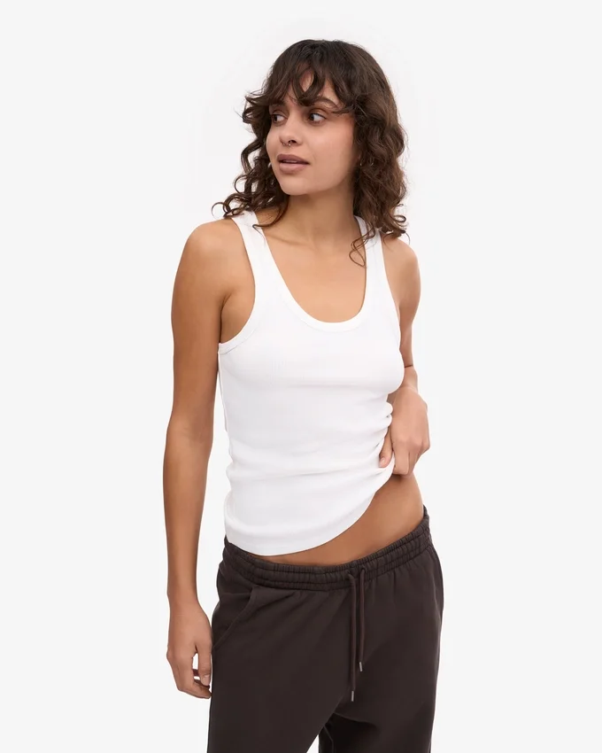 Camiseta de tirantes de punto acanalado orgánica para mujer - Blanco óptico