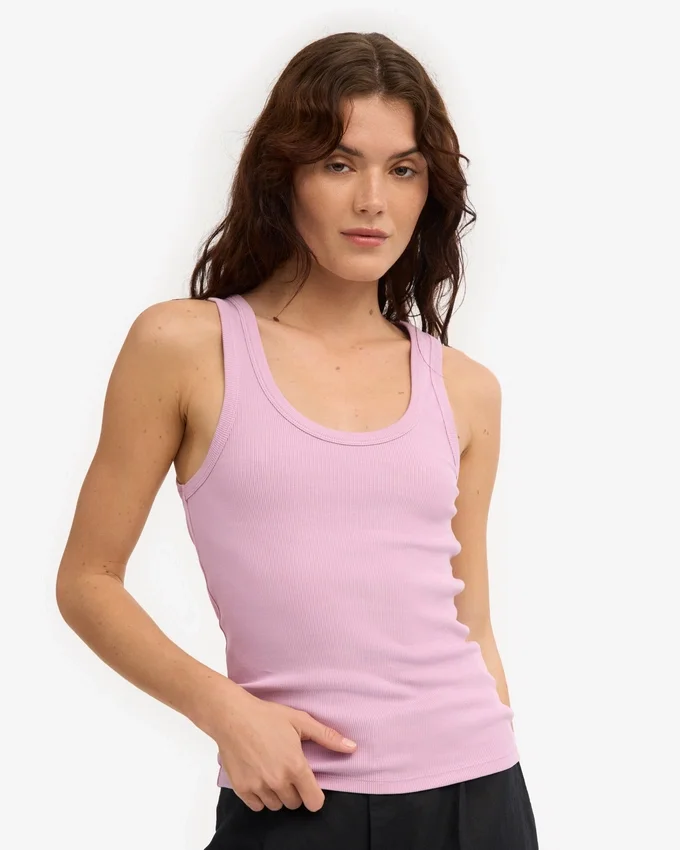 Camiseta de tirantes de punto acanalado orgánica para mujer - Flor de cerezo