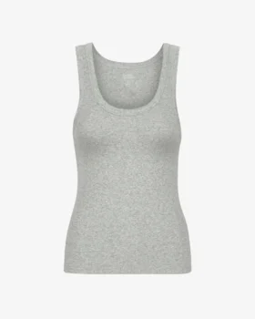 Camiseta de tirantes de punto acanalado orgánica para mujer - Gris jaspeado