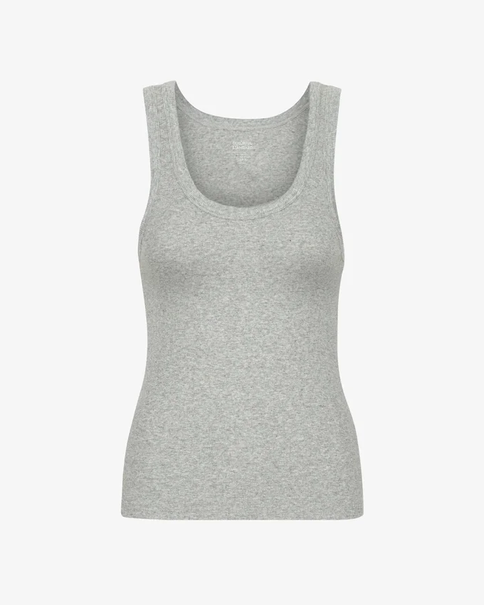 Camiseta de tirantes de punto acanalado orgánica para mujer - Gris jaspeado