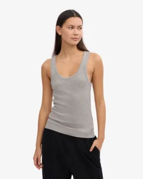 Camiseta de tirantes de punto acanalado orgánica para mujer – Gris jaspeado
