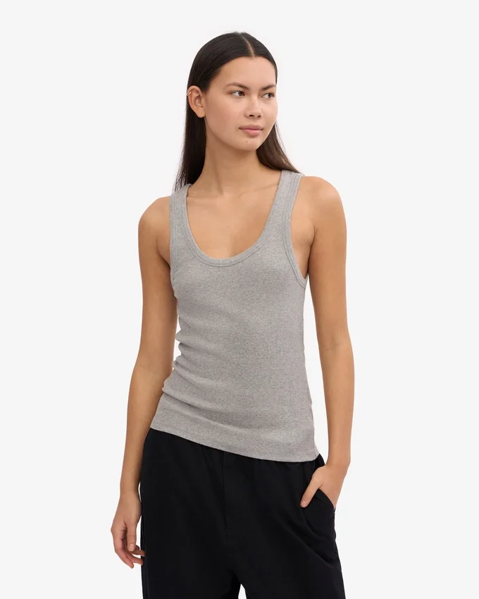 Camiseta de tirantes de punto acanalado orgánica para mujer - Gris jaspeado