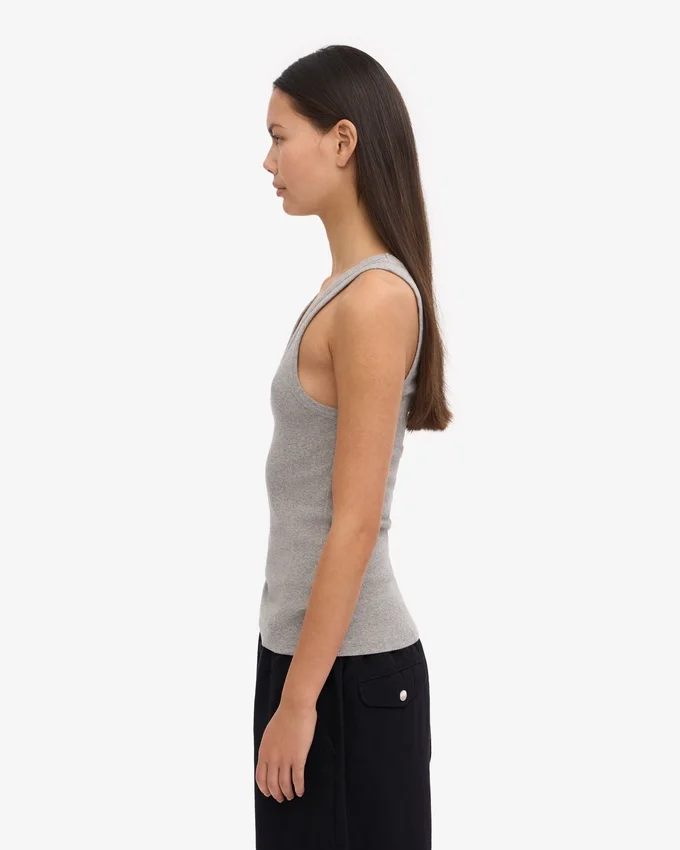 Camiseta de tirantes de punto acanalado orgánica para mujer - Gris jaspeado