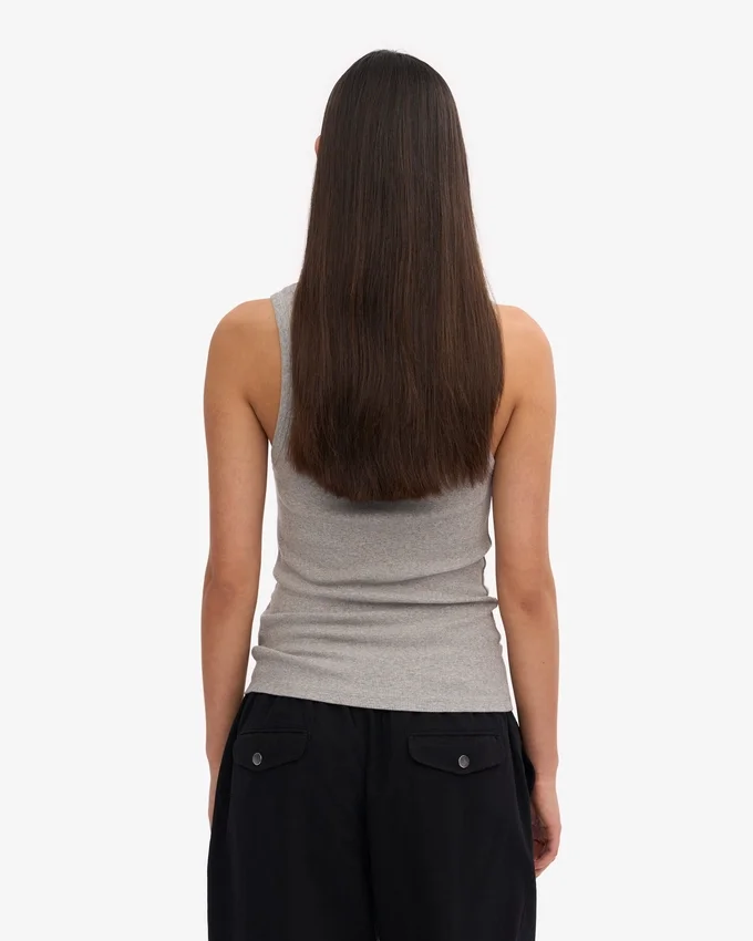 Camiseta de tirantes de punto acanalado orgánica para mujer - Gris jaspeado