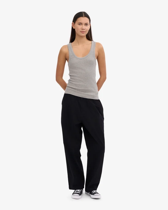 Camiseta de tirantes de punto acanalado orgánica para mujer - Gris jaspeado