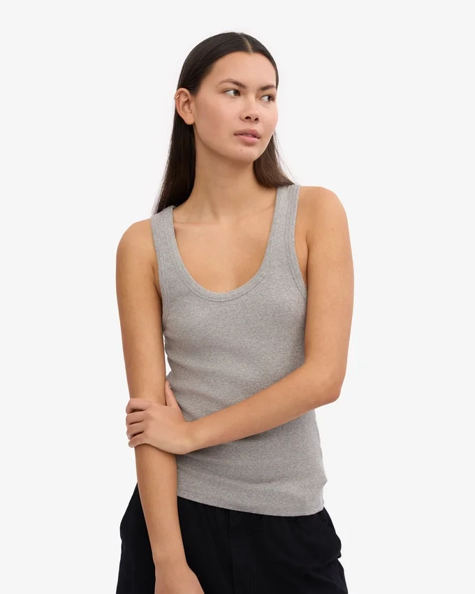 Camiseta de tirantes de punto acanalado orgánica para mujer - Gris jaspeado