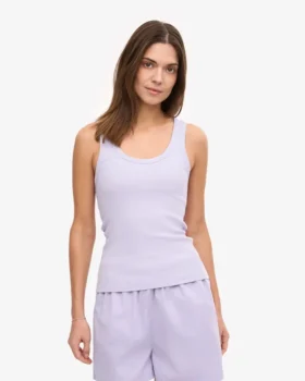 Camiseta de tirantes de punto acanalado orgánica para mujer – Lavanda suave