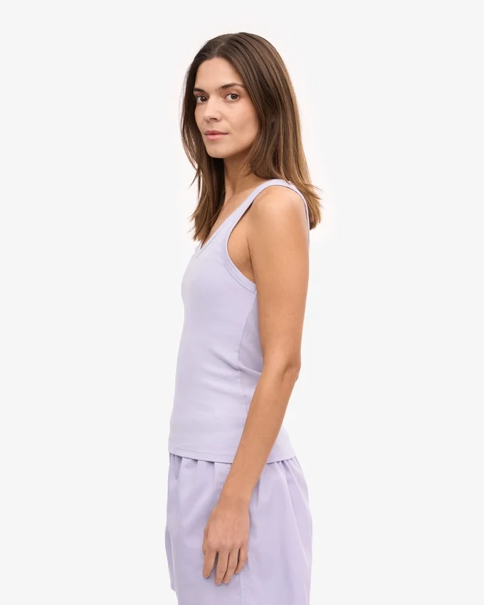 Camiseta de tirantes de punto acanalado orgánica para mujer - Lavanda suave