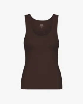 Camiseta de tirantes de punto acanalado orgánica para mujer - Marrón café