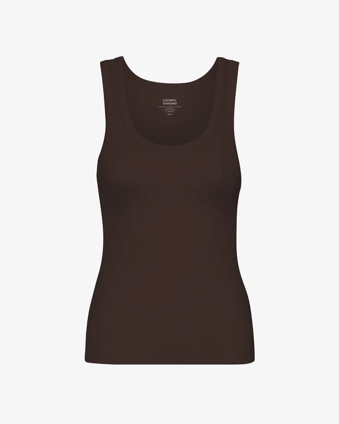 Camiseta de tirantes de punto acanalado orgánica para mujer - Marrón café