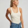 Camiseta de tirantes de punto acanalado orgánica para mujer - Marrón café
