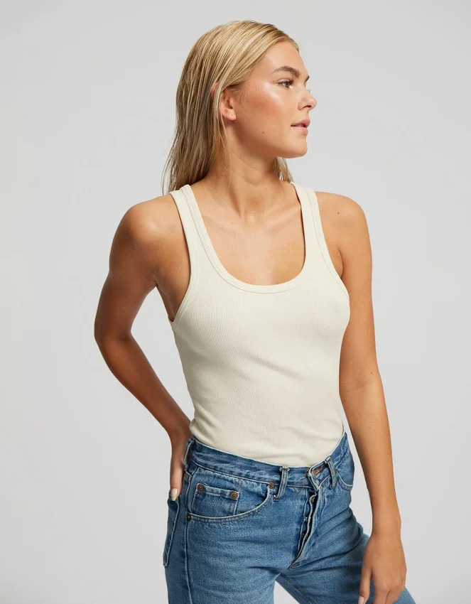 Camiseta de tirantes de punto acanalado orgánica para mujer - Marrón café