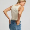 Camiseta de tirantes de punto acanalado orgánica para mujer - Marrón café