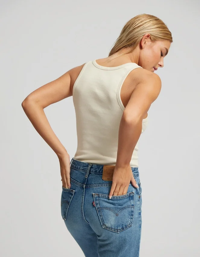 Camiseta de tirantes de punto acanalado orgánica para mujer - Marrón café