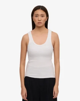 Camiseta de tirantes de punto acanalado orgánica para mujer – Mezcla de nieve