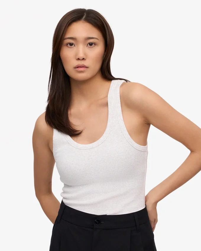 Camiseta de tirantes de punto acanalado orgánica para mujer - Mezcla de nieve
