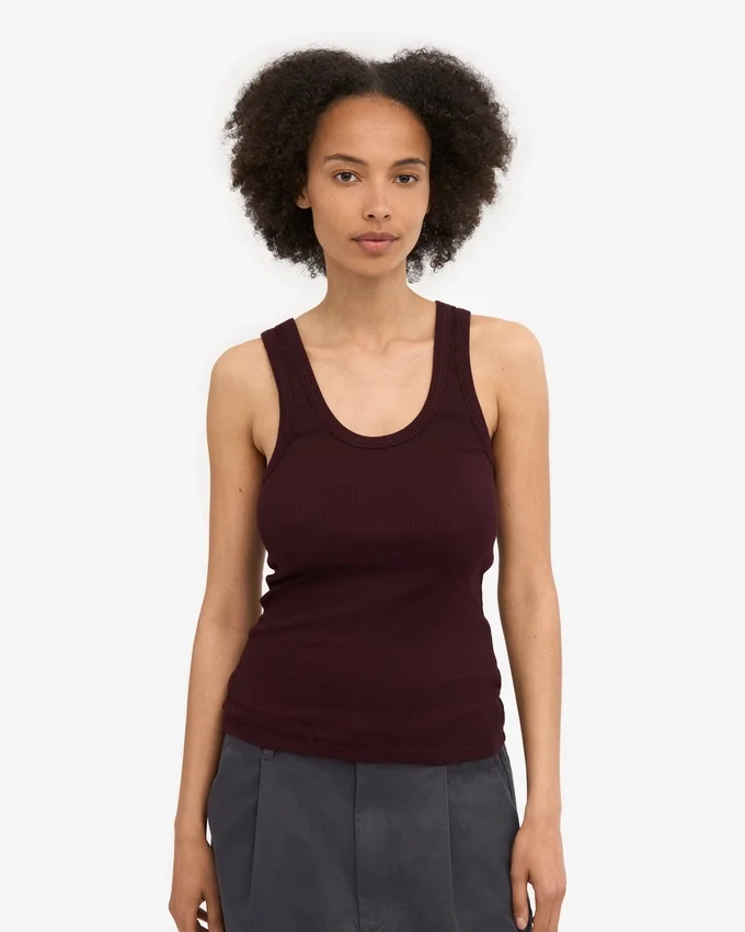 Camiseta de tirantes de punto acanalado orgánica para mujer - Rojo sangre
