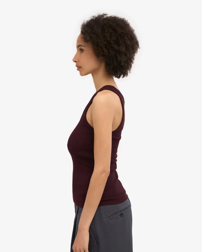 Camiseta de tirantes de punto acanalado orgánica para mujer - Rojo sangre