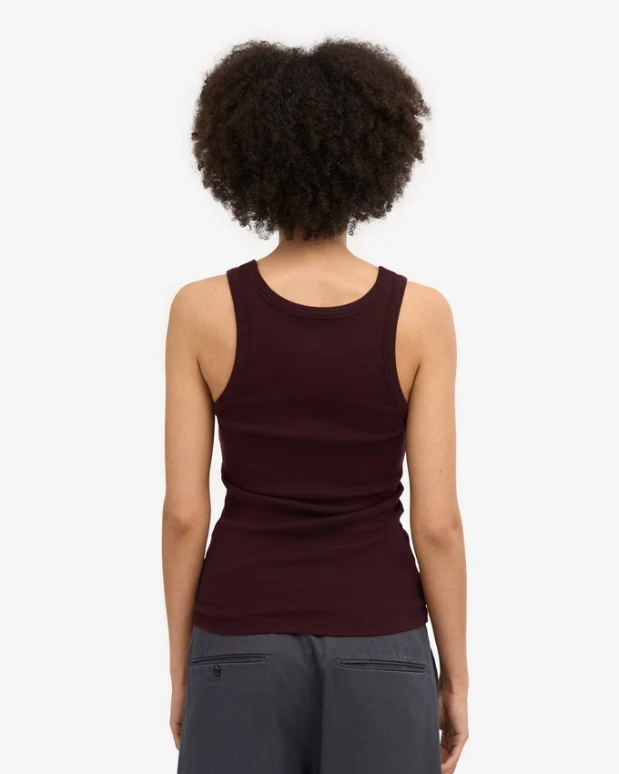Camiseta de tirantes de punto acanalado orgánica para mujer - Rojo sangre