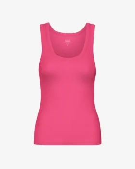 Camiseta de tirantes de punto acanalado orgánica para mujer - Rosa chicle
