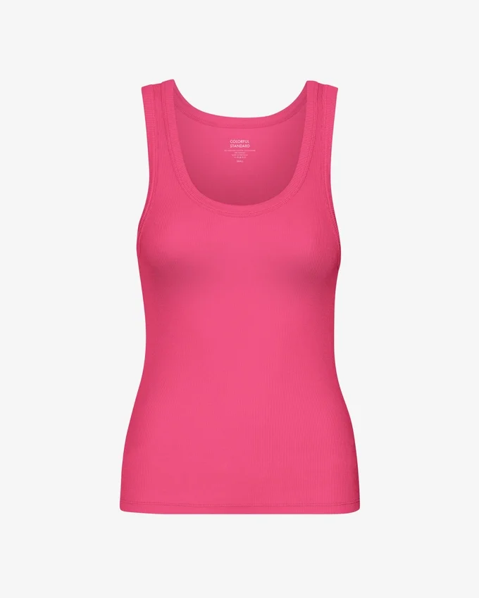 Camiseta de tirantes de punto acanalado orgánica para mujer - Rosa chicle