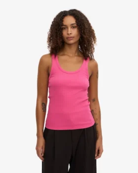 Camiseta de tirantes de punto acanalado orgánica para mujer – Rosa chicle