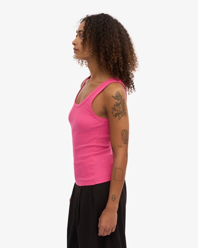 Camiseta de tirantes de punto acanalado orgánica para mujer - Rosa chicle