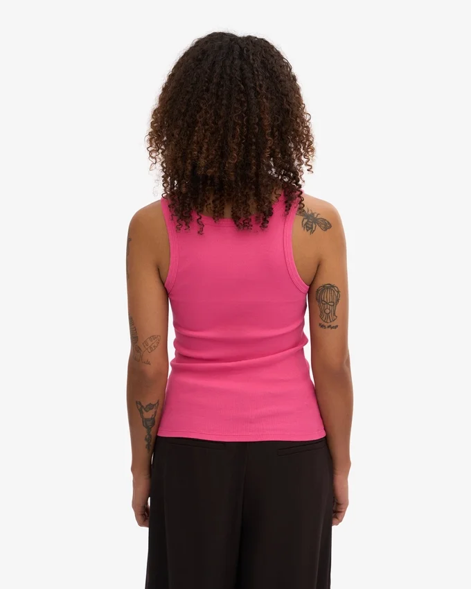 Camiseta de tirantes de punto acanalado orgánica para mujer - Rosa chicle