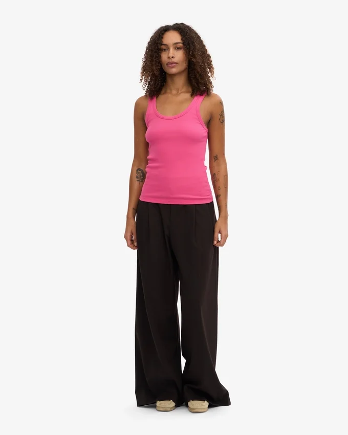 Camiseta de tirantes de punto acanalado orgánica para mujer - Rosa chicle