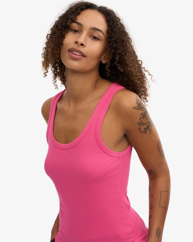 Camiseta de tirantes de punto acanalado orgánica para mujer - Rosa chicle