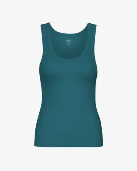 Camiseta de tirantes de punto acanalado orgánica para mujer - Verde océano