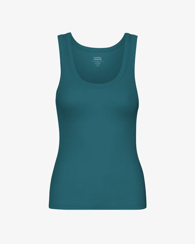 Camiseta de tirantes de punto acanalado orgánica para mujer - Verde océano