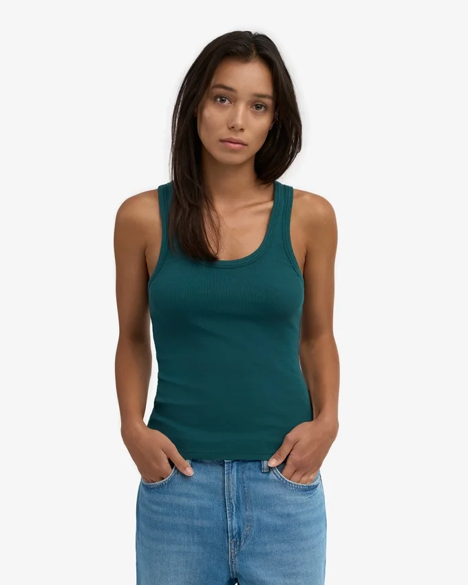 Camiseta de tirantes de punto acanalado orgánica para mujer - Verde océano