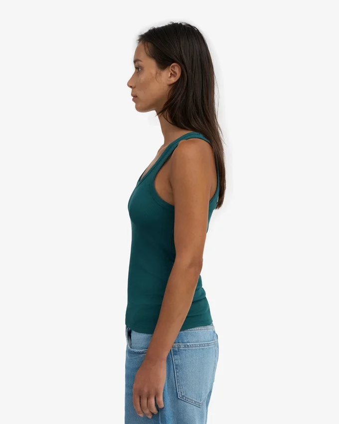 Camiseta de tirantes de punto acanalado orgánica para mujer - Verde océano