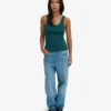 Camiseta de tirantes de punto acanalado orgánica para mujer - Verde océano
