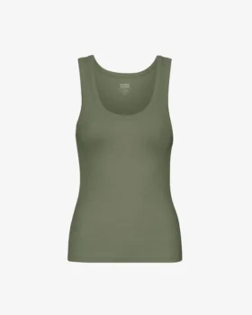 Camiseta de tirantes de punto acanalado orgánica para mujer - Verde oliva apagado