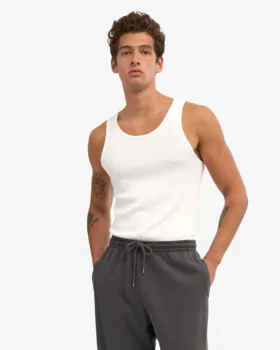 Camiseta de tirantes orgánica de canalé – Blanco óptico